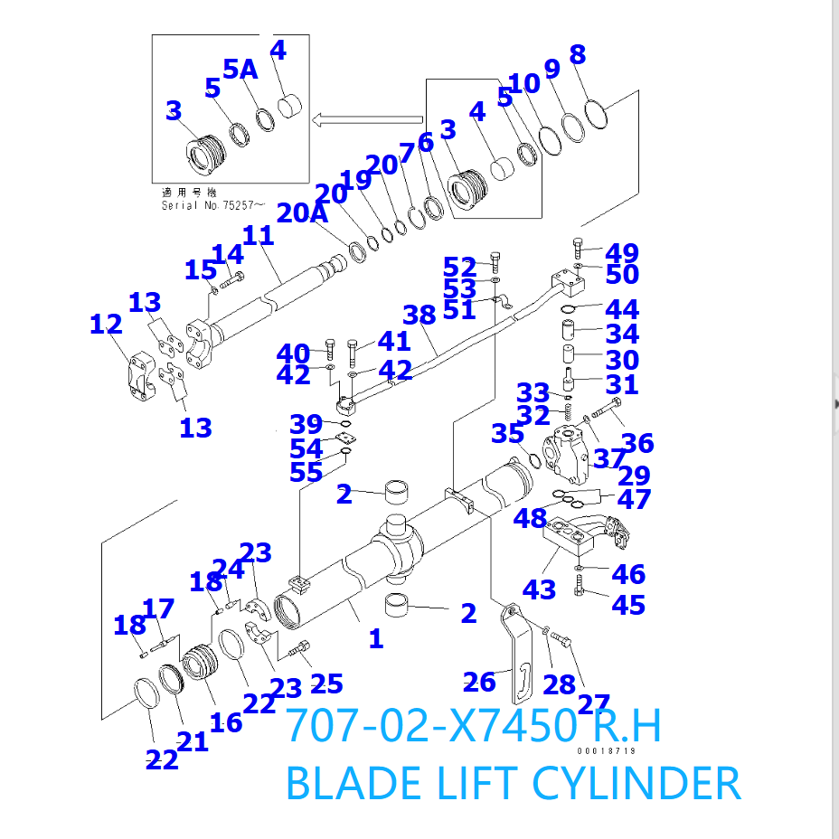 D155AX-5 blade lift cylinder RH 707-02-X7450 707-02-X7440 bulldozer earthmoving parts